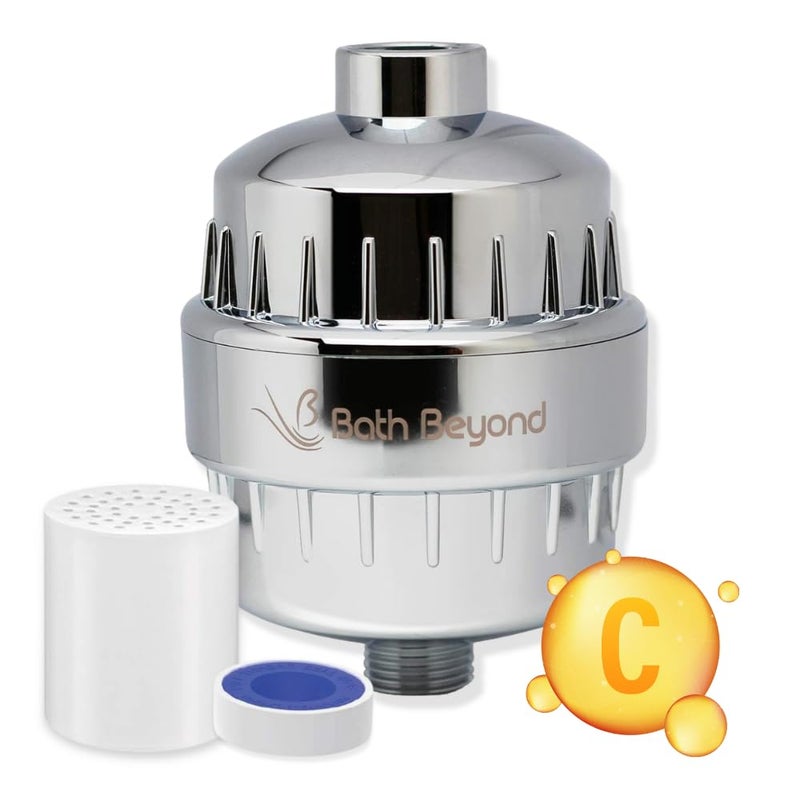 Bath Beyond Shower Filter Vitamin C 15 Stage High Output Water Filter With cartridge for Hard Water - Shower Head Filter Removes Chlorine Fluoride and Improves The Condition of Your Skin, Hair - Image 1